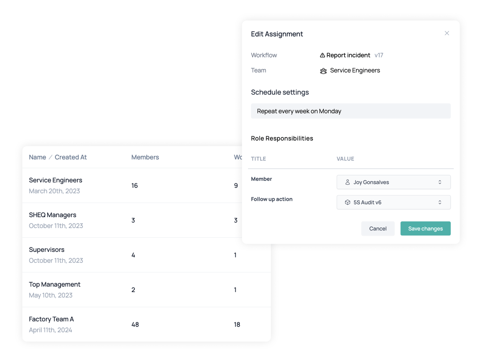 capptions users and teams structure