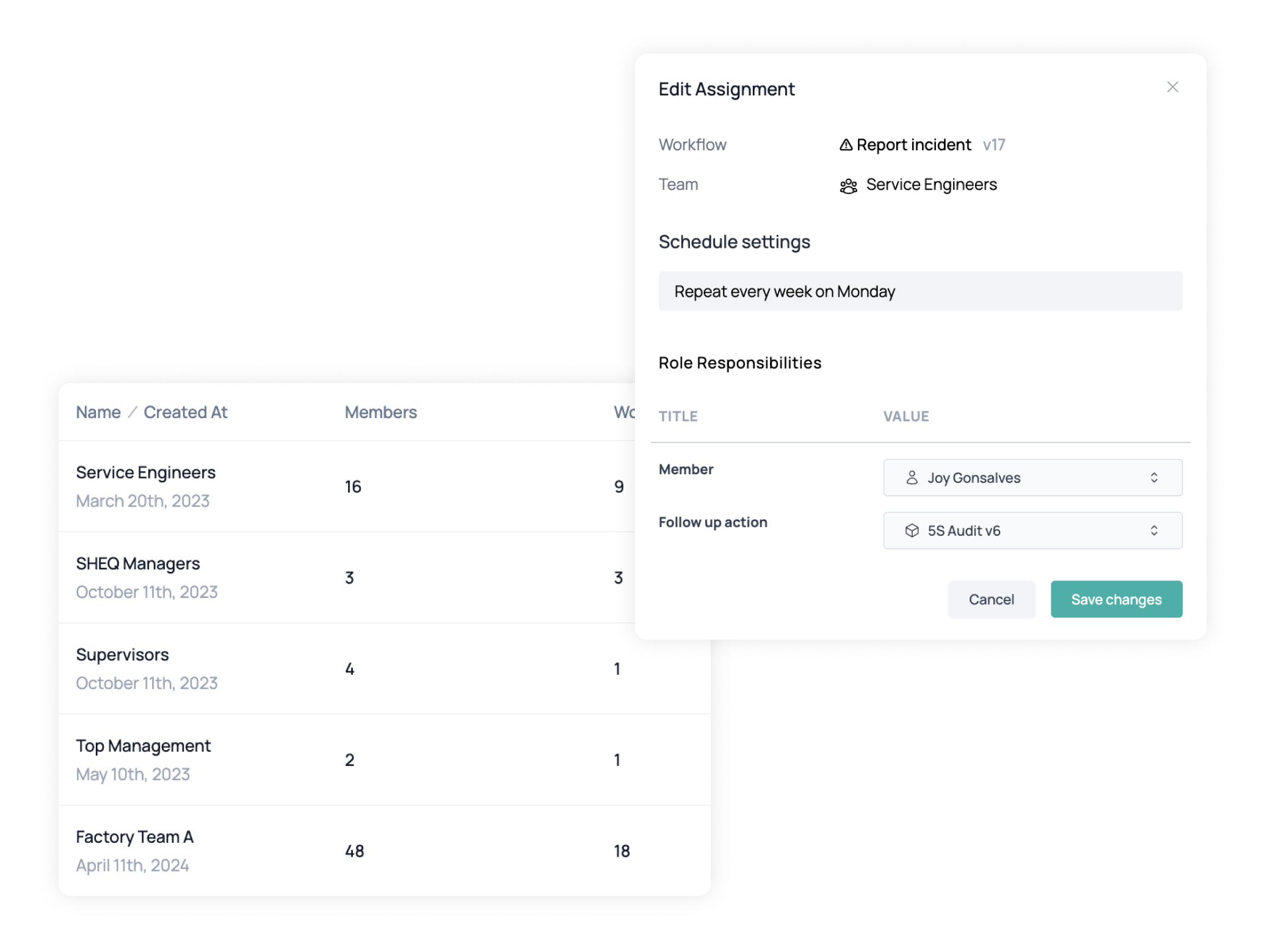 capptions users and teams structure